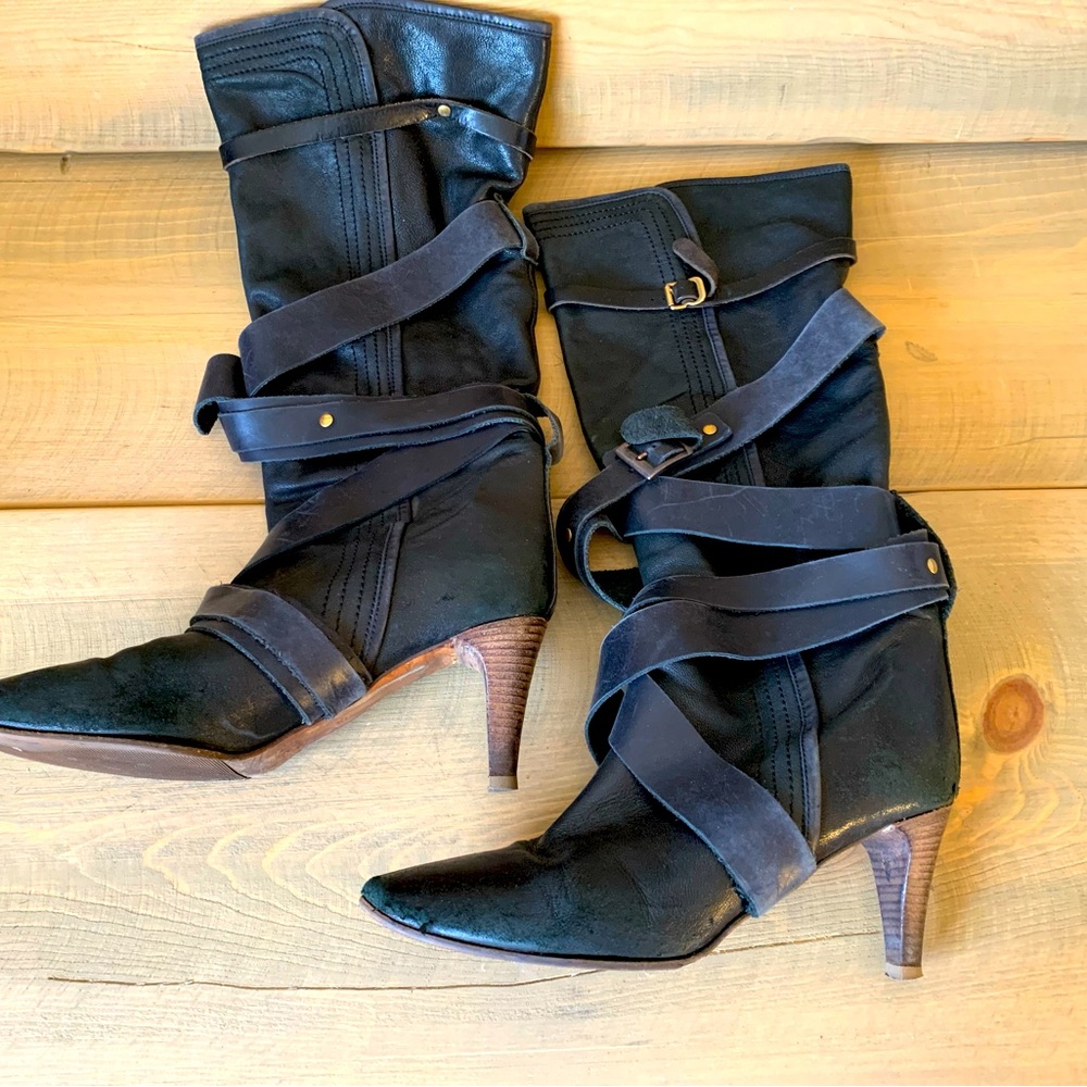 Chloe Paddington Black Strappy Leather Heeled Boots 39